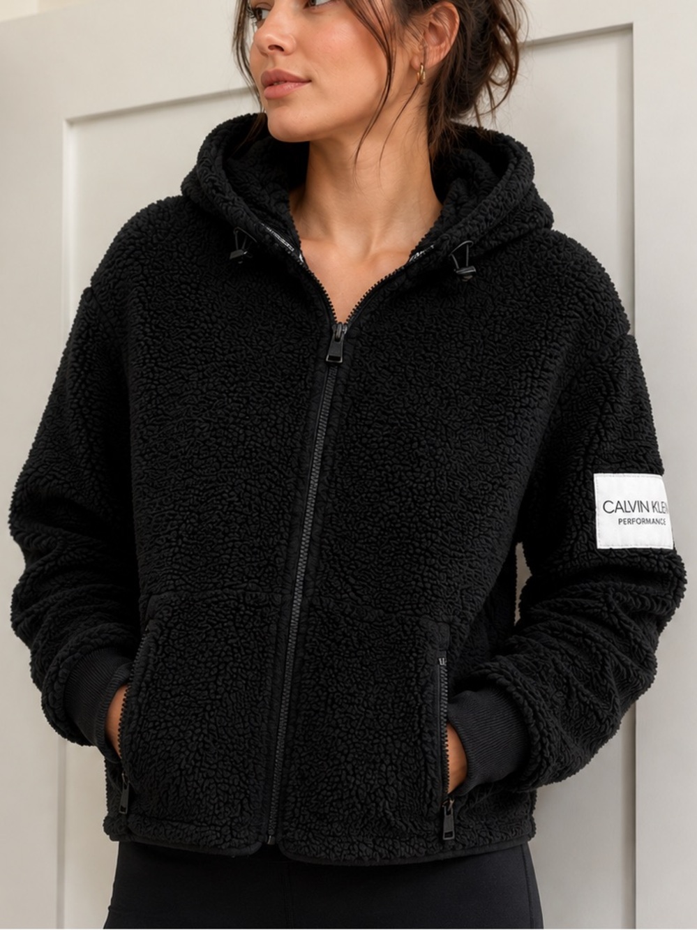Calvin Klein Black Teddy Zip-Up Hoodie Jacket